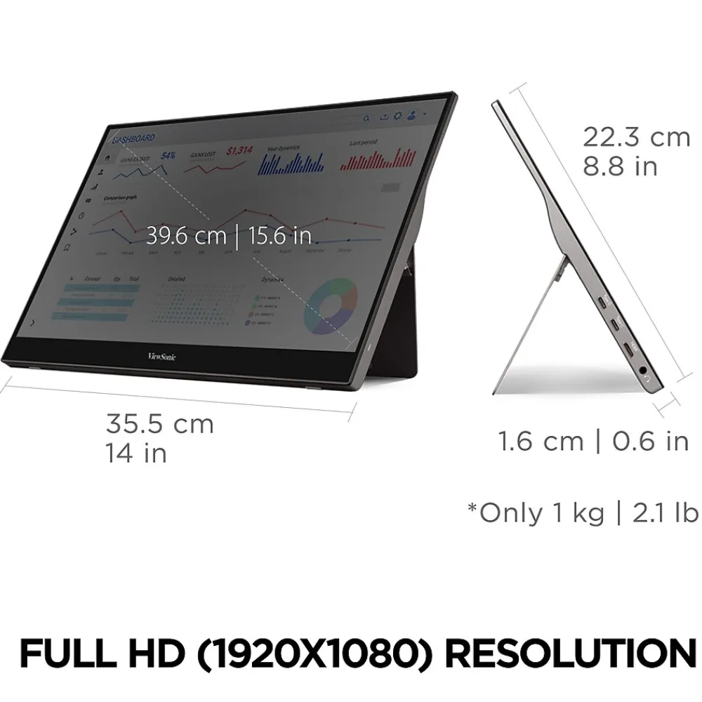 Online ViewSonic 15.6" 60Hz LED Monitor, Black (TD1655)