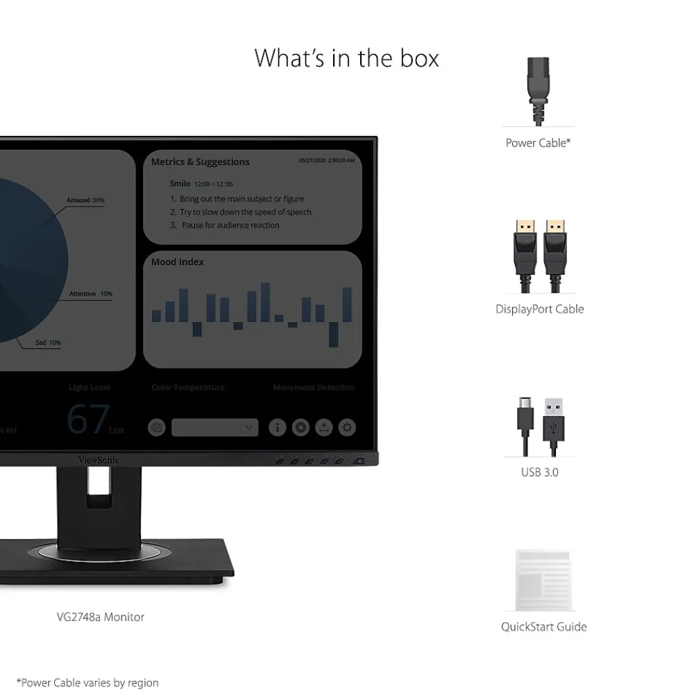 Best ViewSonic Ergonomic 27" 60 Hz LED Monitor, Black (VG2748A)
