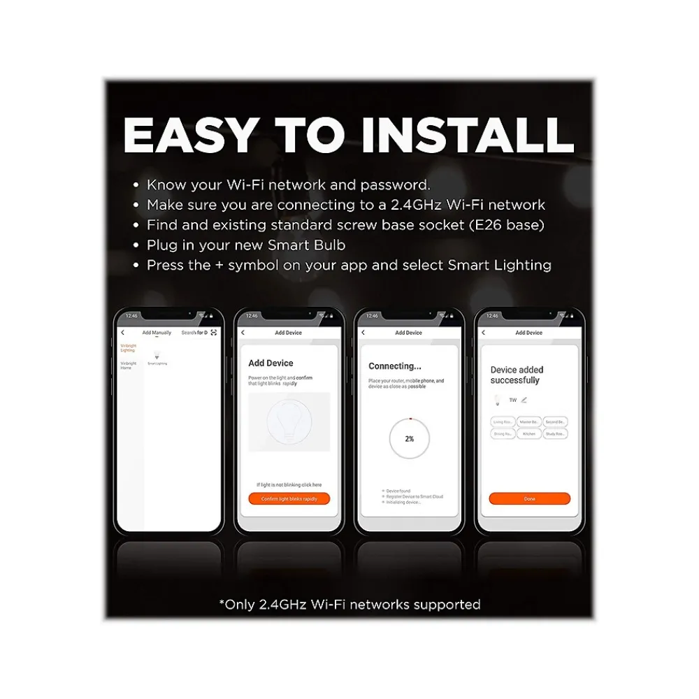 Viribright Wi-Fi 60W Equivalent A19 LED Smart Light Bulb, Multicolor (658102)