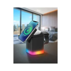Magnetic 3-in-1 Wireless Charging Stand, USB-C, Black (PWR5003-BLK-T35-12)<Vivitar Online