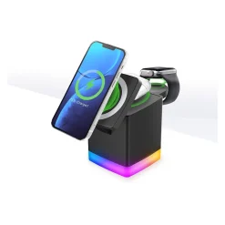Magnetic 3-in-1 Wireless Charging Stand, USB-C, Black (PWR5003-BLK-T35-12)<Vivitar Online