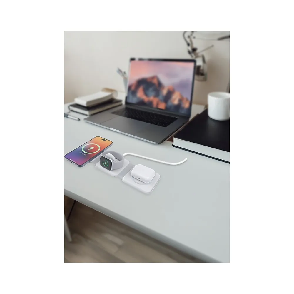 Magnetic 3-in-1 Wireless Charging Stand, USB-C, White (PWR5002-WHT-T35-12)<Vivitar New