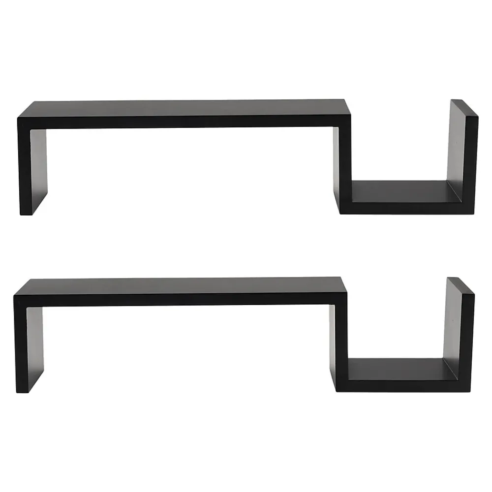 Shelving*V-Light Wall-Mounted Shelf, 21.5", Black, 2/Pack (VW161008B)