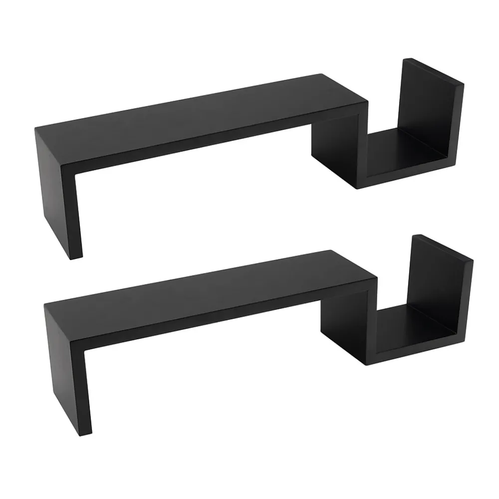 Shelving*V-Light Wall-Mounted Shelf, 21.5", Black, 2/Pack (VW161008B)