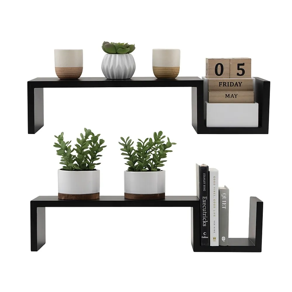 Shelving*V-Light Wall-Mounted Shelf, 21.5", Black, 2/Pack (VW161008B)