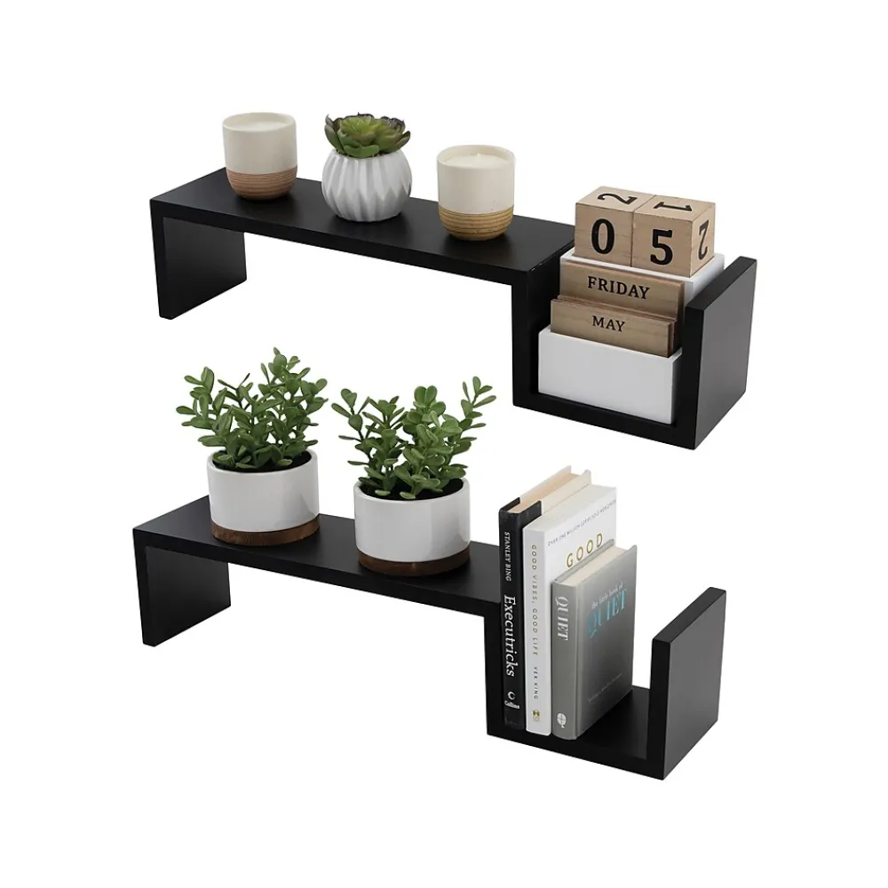 Shelving*V-Light Wall-Mounted Shelf, 21.5", Black, 2/Pack (VW161008B)