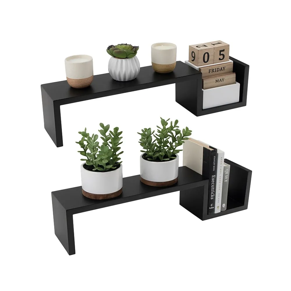 Shelving*V-Light Wall-Mounted Shelf, 21.5", Black, 2/Pack (VW161008B)