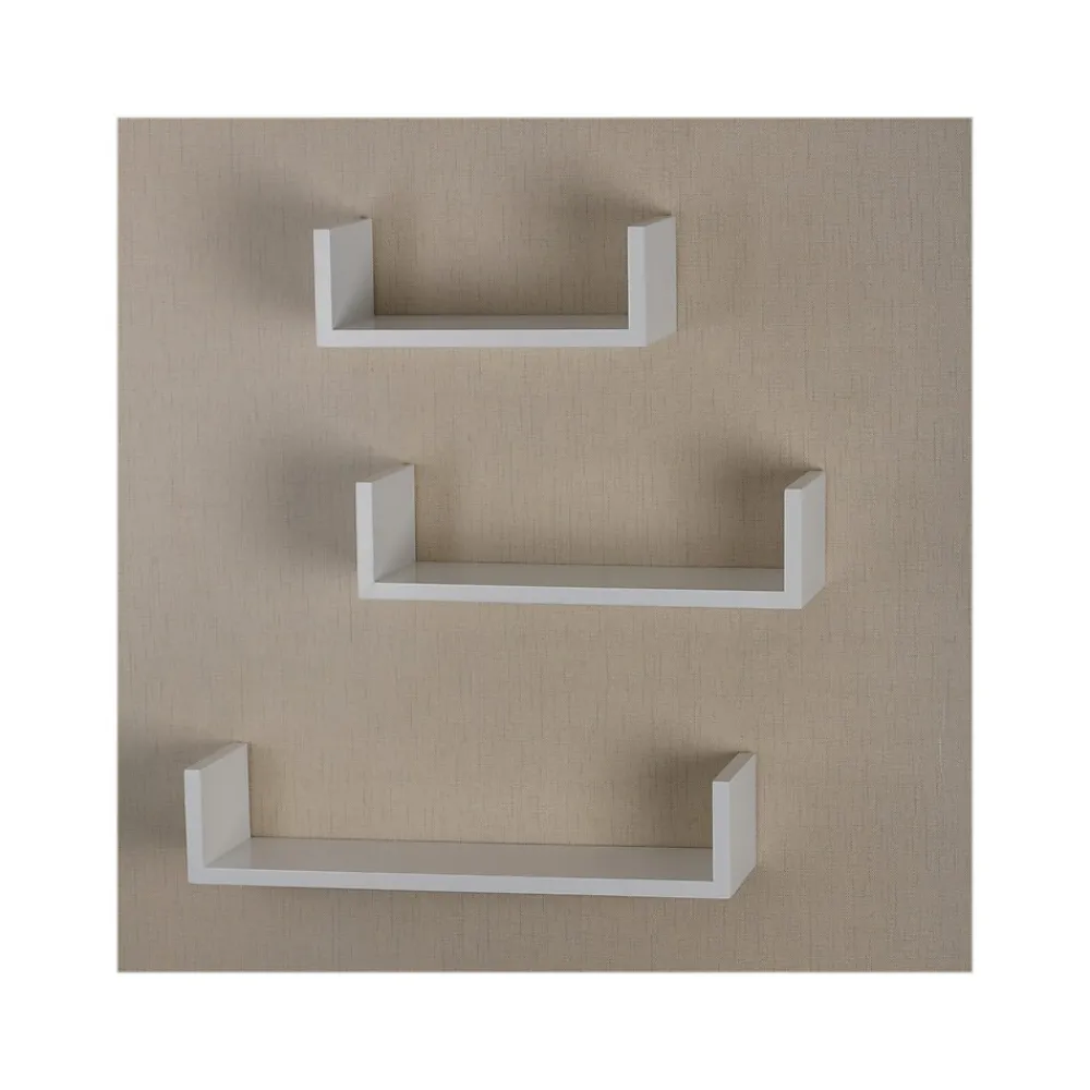 Shelving*V-Light Wood Wall-Mounted Shelves, White, 3/Pack (VW161011W)