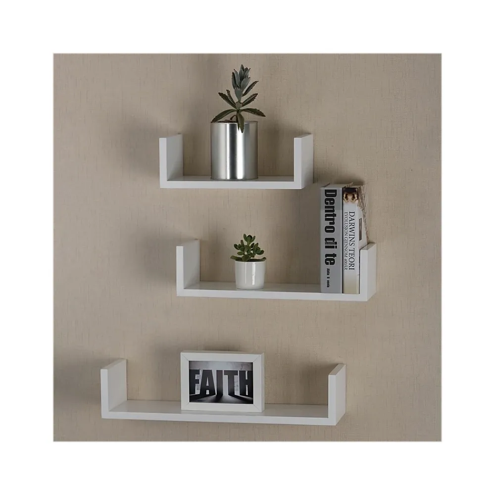 Shelving*V-Light Wood Wall-Mounted Shelves, White, 3/Pack (VW161011W)