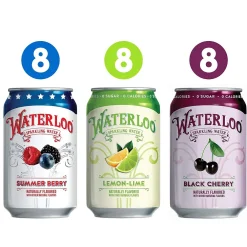 Waterloo Sparkling Water Variety Pack, 12 oz, 24/Pack (220-02411)