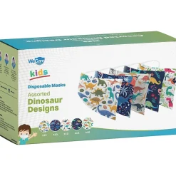WeCare Disposable Face Masks, Kids, Assorted Dinosaur Designs, 50/Pack (WMN100128)