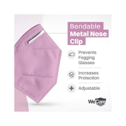 Disposable KN95 Face Mask, Adult, Pink, 20/Pack (WCKN109)<WeCare Best