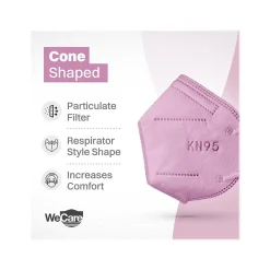 Disposable KN95 Face Mask, Adult, Pink, 20/Pack (WCKN109)<WeCare Best