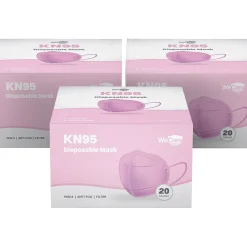 WeCare Disposable KN95 Face Mask, Adult, Pink, 20 Masks/Box, 3 Boxes/Pack (TBN203229)