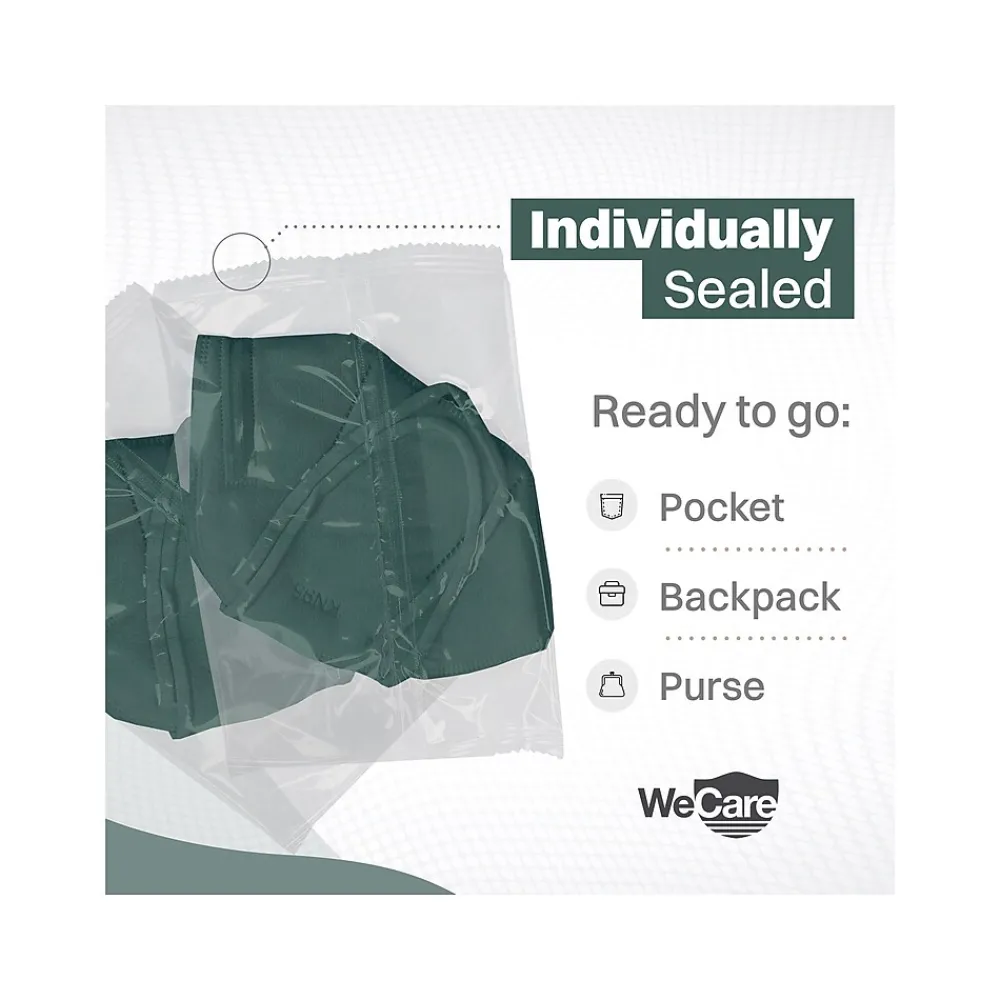 WeCare Disposable KN95 Face Mask, Adult, Dark Green, 20 Masks/Box, 3 Boxes/Pack (TBN203227)