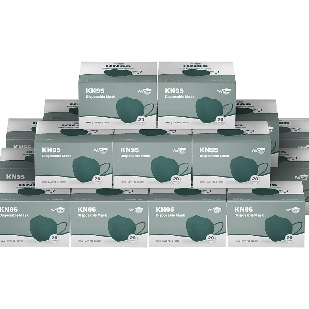 Disposable KN95 Face Mask, Adult, Dark Green, 20 Masks/Box, 50 Boxes/Pack (TBN203232)<WeCare Sale