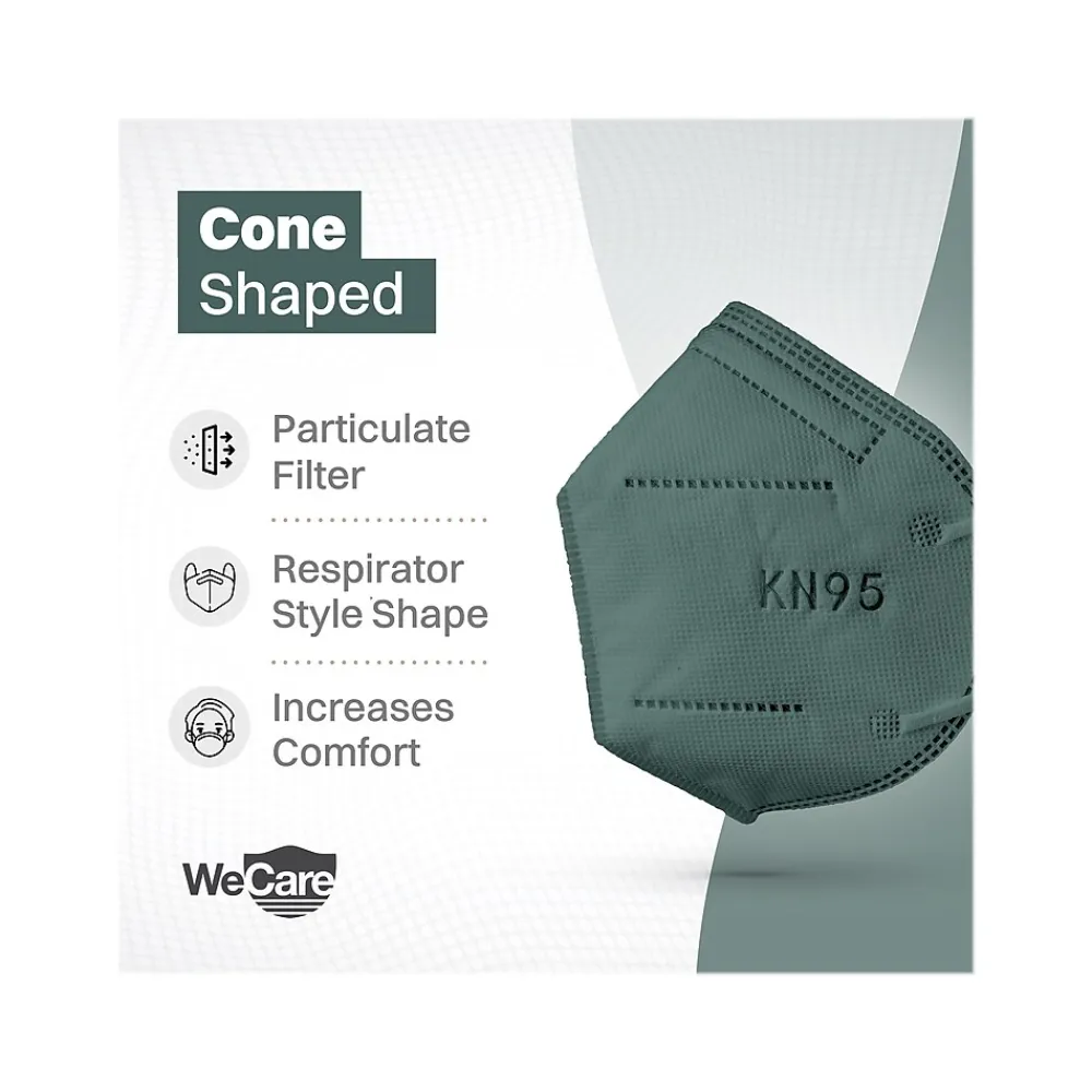 Disposable KN95 Face Mask, Adult, Dark Green, 20 Masks/Box, 50 Boxes/Pack (TBN203232)<WeCare Sale