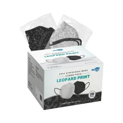 WeCare Leopard Print Disposable KN95 Fabric Face Masks, One Size, Assorted Colors, 20/Pack, 3 Packs/Carton (TBN203256)