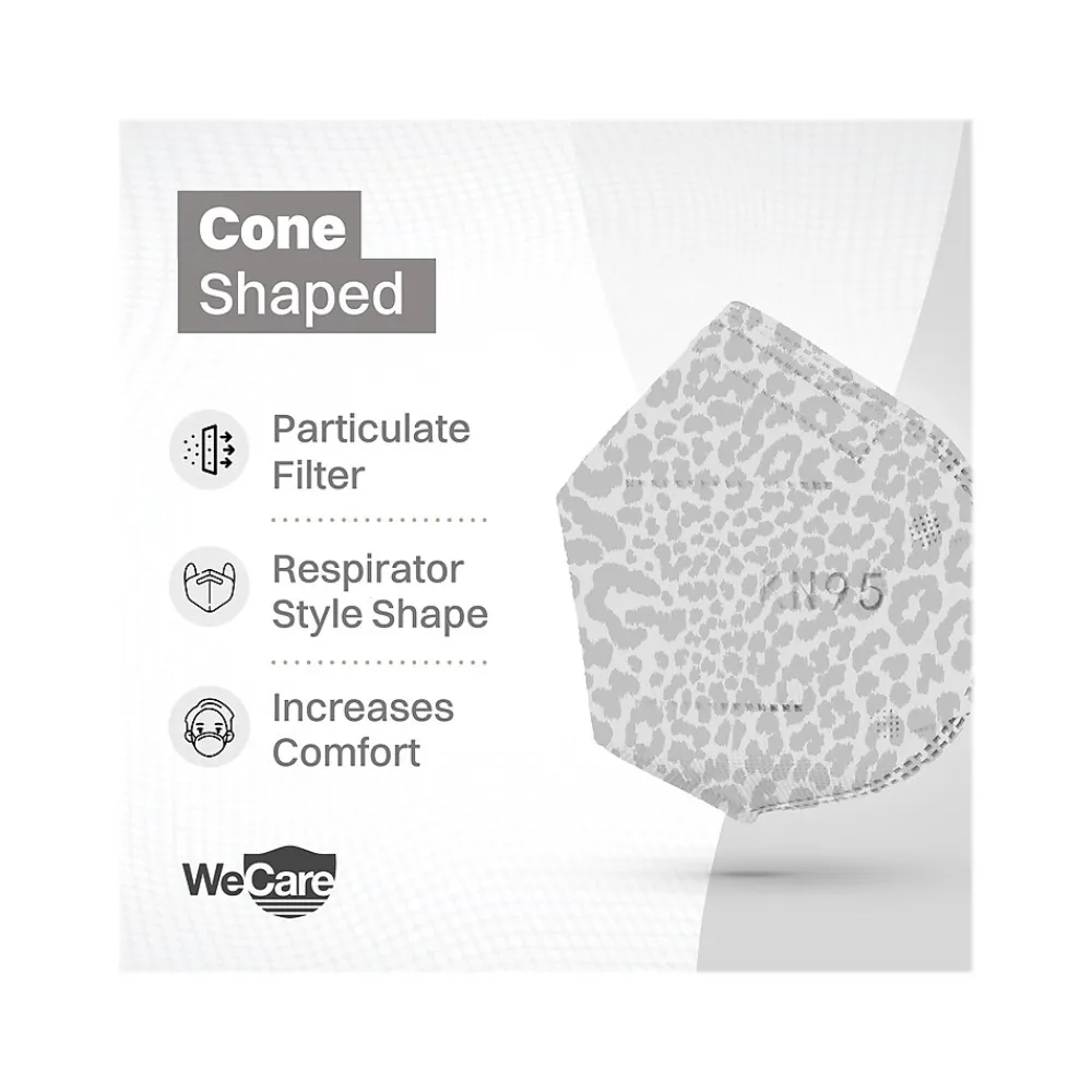 WeCare Leopard Print Disposable KN95 Fabric Face Masks, One Size, Assorted Colors, 20/Pack, 3 Packs/Carton (TBN203256)