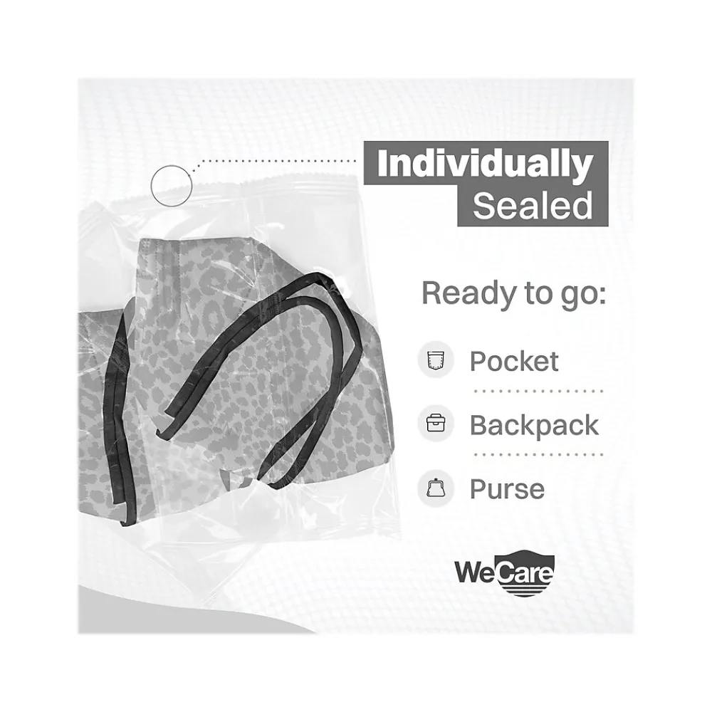WeCare Leopard Print Disposable KN95 Fabric Face Masks, One Size, Assorted Colors, 20/Pack, 3 Packs/Carton (TBN203256)