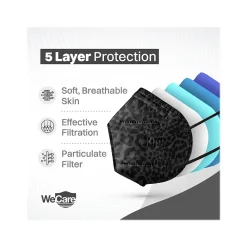 WeCare Leopard Print Disposable KN95 Fabric Face Masks, One Size, Assorted Colors, 20/Pack, 50 Packs/Carton (TBN203260)