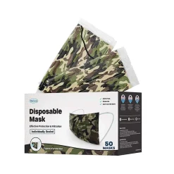 WeCare 3-ply Disposable Face Mask, Individually Wrapped, Adult, Green Camo, 50/Box (WMN100019)