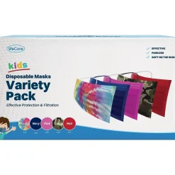 WeCare 3-ply Disposable Face Masks, Variety Pack, Kids, Assorted Colors, 50/Box (WMN100027)