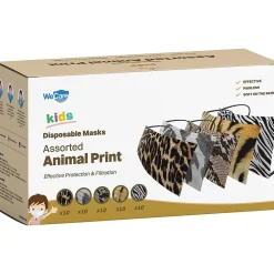 WeCare 3-ply Disposable Face Masks, Individually Wrapped, Kids, Assorted Animal Prints, 50/Box (WMN100082)