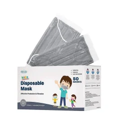 WeCare 3-ply Disposable Face Mask, Individually Wrapped, Kids, Gray, 50/Box (WMN100009)