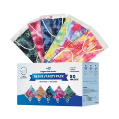 WeCare 3-ply Disposable Face Masks, Individually Wrapped, Adult, Assorted Colors, 50/Box (WMN100060)