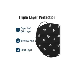 WeCare 3-ply Disposable Face Mask, Individually Wrapped, Adult, Black Skull Bones, 50/Box (WMN100096)