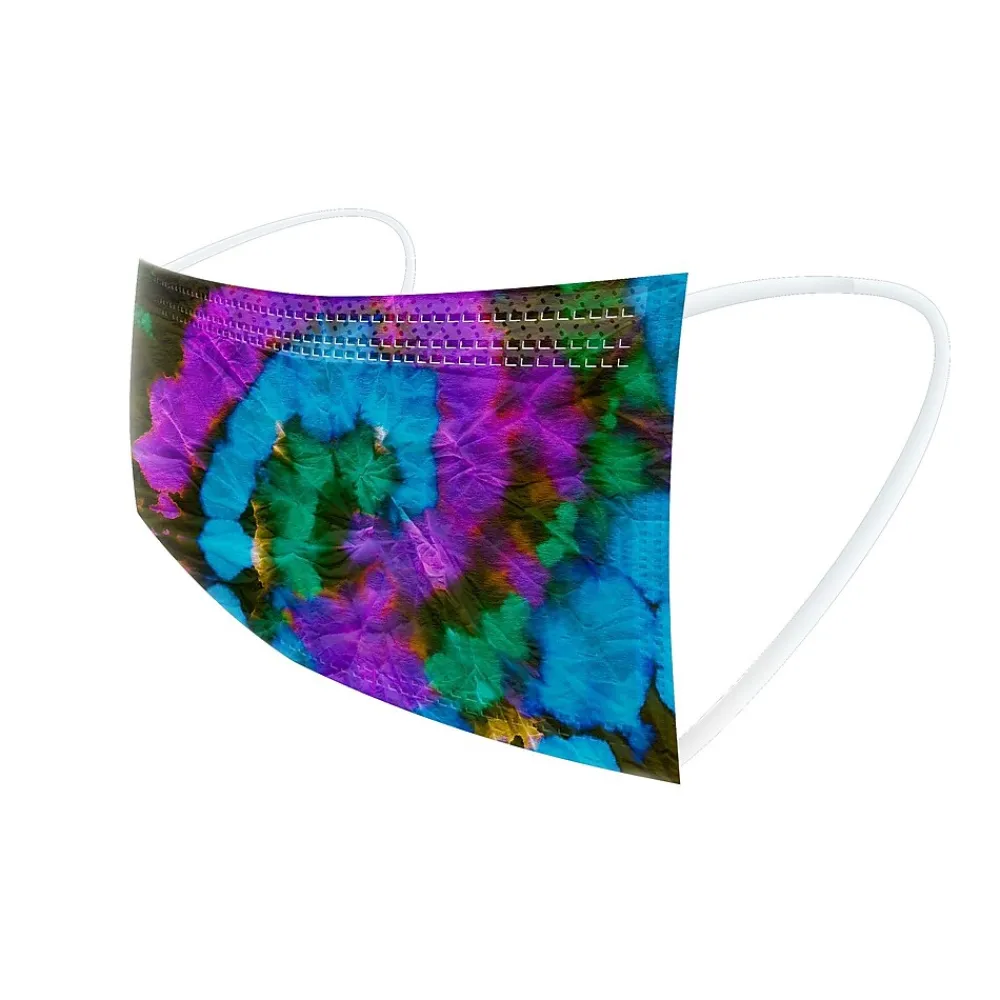 WeCare 3-ply Disposable Face Masks, Kids, Assorted Wacky Tie-Dye Designs, 50/Box (WMN100093)
