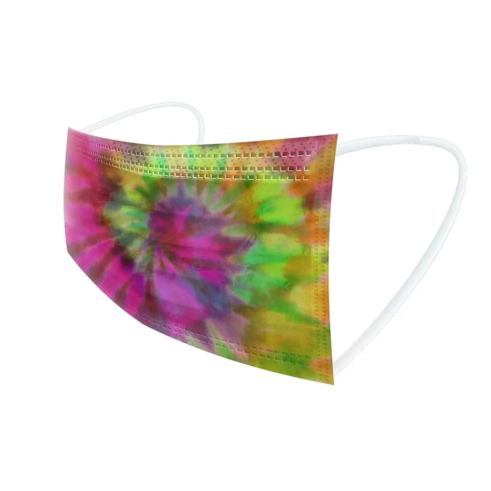 WeCare 3-ply Disposable Face Masks, Kids, Assorted Wacky Tie-Dye Designs, 50/Box (WMN100093)