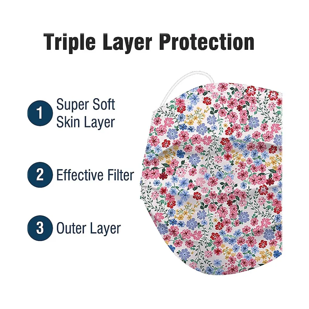 WeCare 3-ply Disposable Face Mask, Adult, Flowers, 50/Pack (WMN100106)
