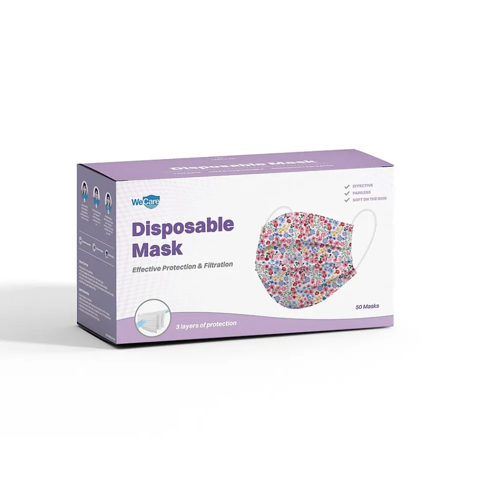 WeCare 3-ply Disposable Face Mask, Adult, Flowers, 50/Pack (WMN100106)