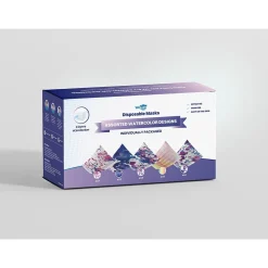 WeCare 3-ply Disposable Face Masks, Adult, Assorted Watercolor Designs, 50/Pack (WMN100081)