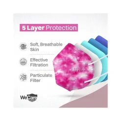 WeCare Tie Dye Disposable KN95 Fabric Face Masks, One Size, Assorted Colors, 20/Pack, 3 Packs/Carton (TBN203259)