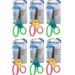 Scissors|Westcott 5" Kids Stainless Steel Scissors, Blunt Tip, Assorted Colors, 6/Pack (ACM14596-6)