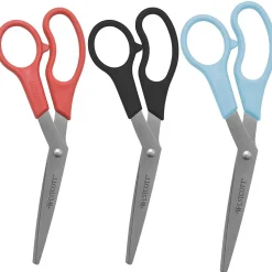 Scissors|Westcott All Purpose 8" Stainless Steel Standard Scissors, Pointed Tip, Assorted Colors, 3/Pack (13023/13403)