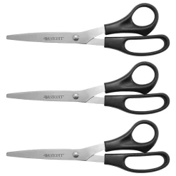 Scissors|Westcott All Purpose 8" Stainless Steel Standard Scissors, Pointed Tip, Black, 3/Pack (16907)