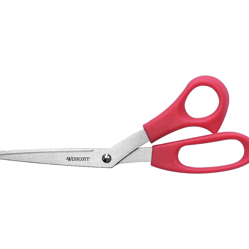 Scissors|Westcott All Purpose 8" Stainless Steel Standard Scissors, Pointed Tip, Red (10703)