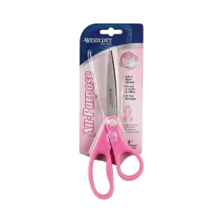 Scissors|Westcott All Purpose Pink Ribbon 8" Stainless Steel Scissors, Pointed Tip, Pink (15387)