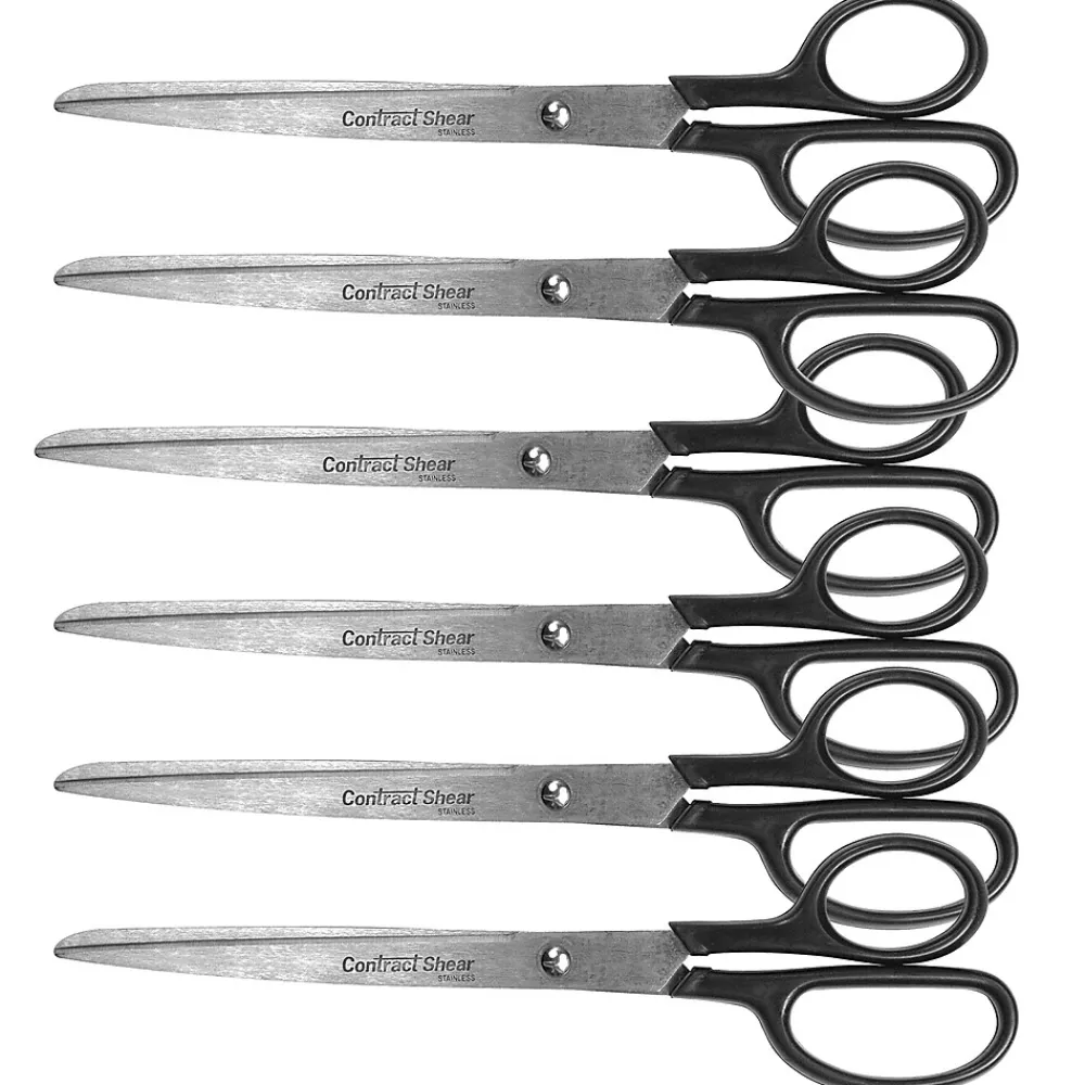 Scissors|Westcott Contract Shear 9" Straight Stainless Steel Scissors, Pointed Tip, Black Handle, Pack of 6 (ACM10573-6)