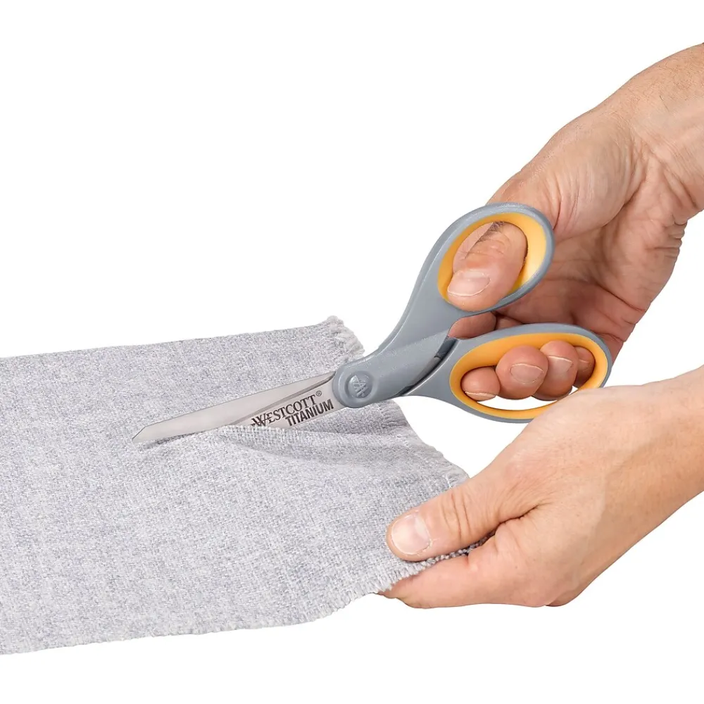 Scissors|Westcott Titanium Bonded 8" Titanium Multi-Purpose/Heavy Duty Scissor, Pointed Tip, Gray/Yellow, 3/Pack (17532)