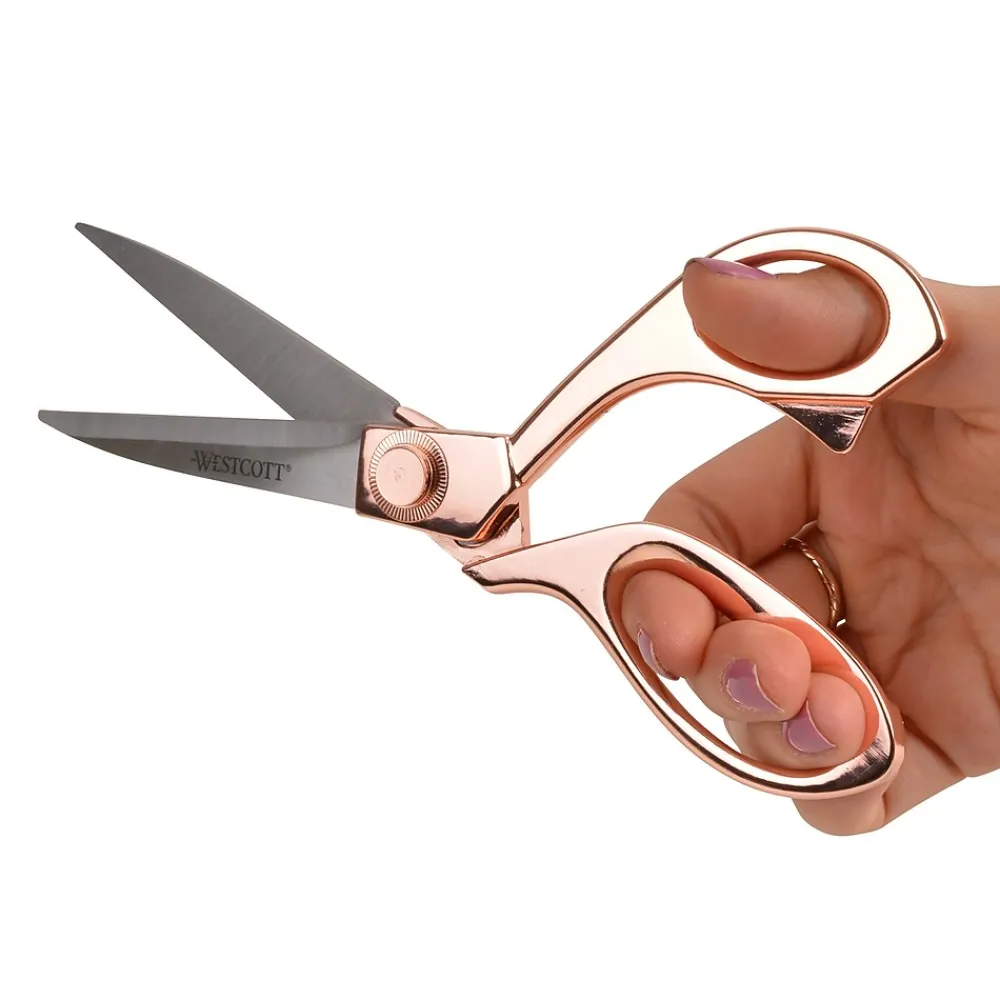 Scissors|Acme United Westcott® Vintage 8" Stainless Steel Heavy Duty Scissors, Pointed Tip, Rose Gold Finish (16968)