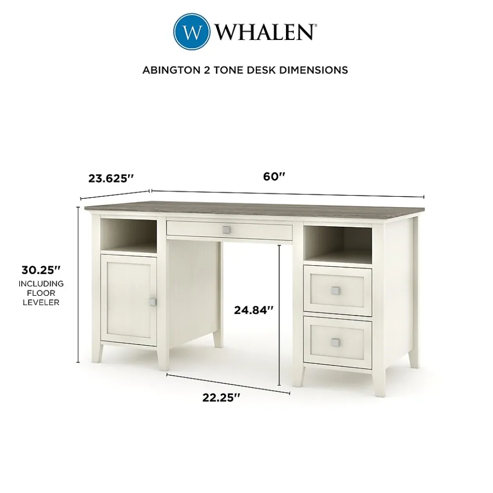 Computer Desks*Whalen Abington 60"W Wood Computer Desk, Dusty Aged Oak/Antique White (SPUS-ABTD)