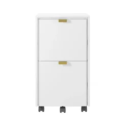 File Cabinets*Whalen Breenly 2-Drawer Mobile Vertical File Cabinet, Letter/Legal Size, 28"H x 16"W x 20.63"D, Off-White/Gold (SPUS-BRMF-WH)