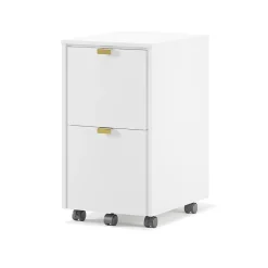 File Cabinets*Whalen Breenly 2-Drawer Mobile Vertical File Cabinet, Letter/Legal Size, 28"H x 16"W x 20.63"D, Off-White/Gold (SPUS-BRMF-WH)