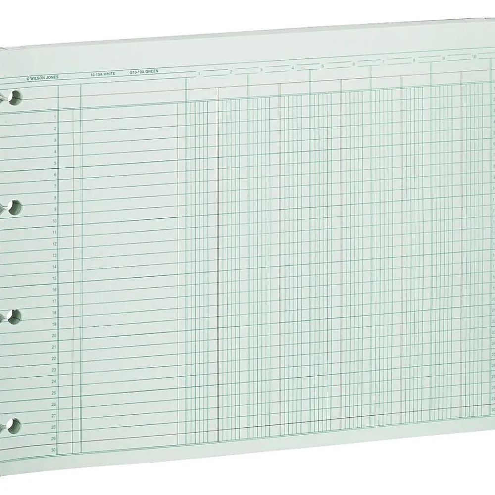 Accounting & Record Journals*Wilson Jones Columnar Ruled Sheets, 10 Columns, 9.25" x 11.8", Green, 100 Sheets/Pack (WG10-10AA)