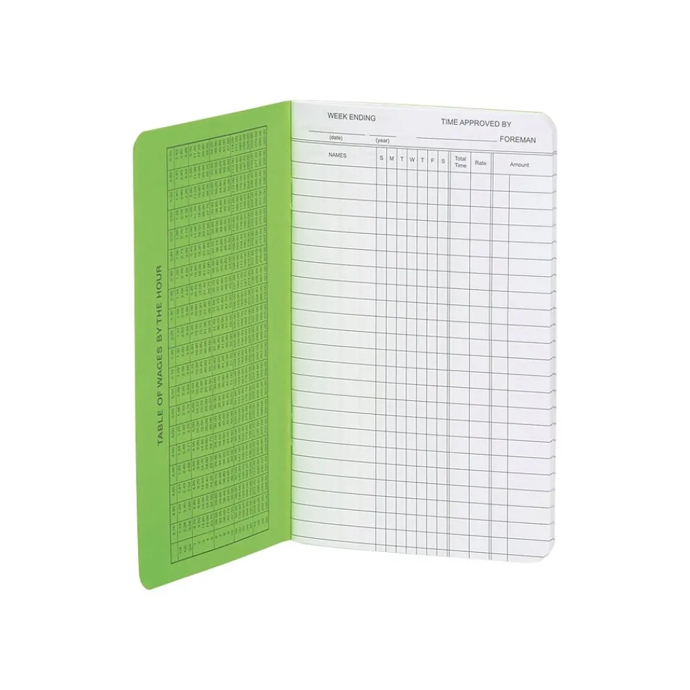 Accounting & Record Journals*Wilson Jones Foreman's Time Book, 4.25" x 6.8", Green, 36 Sheets/Book (S802)